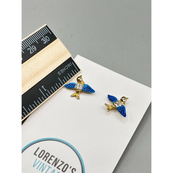 Vintage Blue Bird Scatter Pins with Rhinestone Details Set of 2 Flying Birds - Picture 7 of 7